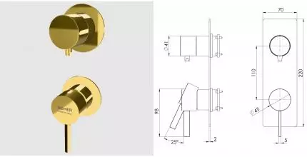 Смеситель для скрытого монтажа «Remer» Metrica MC93PWBDO золото глянцевое