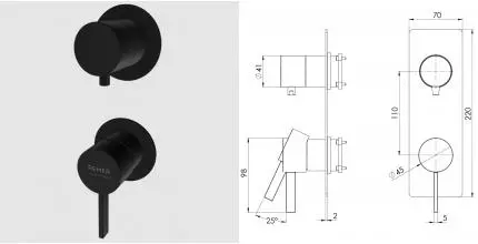 Смеситель для скрытого монтажа «Remer» Metrica MC93PWBNO черный матовый