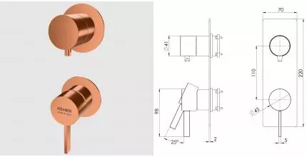 Смеситель для скрытого монтажа «Remer» Metrica MC93PWBRP медь брашированная
