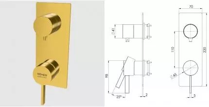 Смеситель для скрытого монтажа «Remer» Metrica MC93WBBG золото брашированное