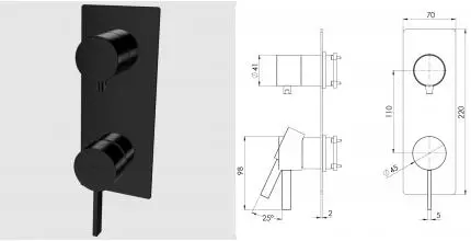 Смеситель для скрытого монтажа «Remer» Metrica MC93WBCFP черный брашированный