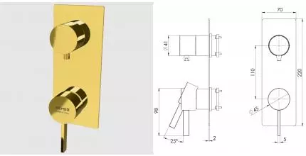 Смеситель для скрытого монтажа «Remer» Metrica MC93WBDO золото глянцевое