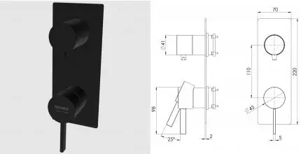 Смеситель для скрытого монтажа «Remer» Metrica MC93WBNO черный матовый