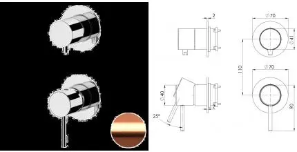 Смеситель для скрытого монтажа «Remer» X-style X93PWBRP медь брашированная