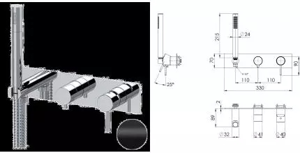 Смеситель для скрытого монтажа «Remer» X-style X97D3WBNO с термостатом чёрный матовый