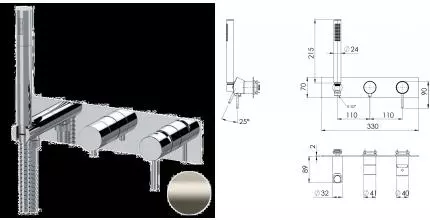 Смеситель для скрытого монтажа «Remer» X-style X97D3WBXV с термостатом сталь