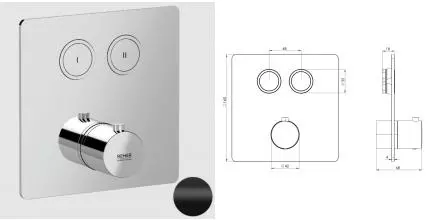 Смеситель для скрытого монтажа «Remer» X-style X99QD2KBNO с термостатом чёрный матовый