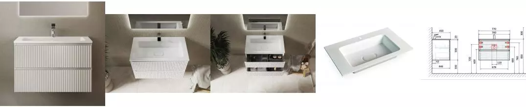 Тумба с раковиной «Raval» Coste 80 (Modul 80) подвесная белая  Тумба с раковиной «Raval» Coste 80 (Modul 80) подвесная белая