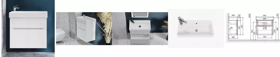 Тумба с раковиной «Raval» Brik 55 (Stance 65) подвесная белая Тумба с раковиной «Raval» Brik 55 (Stance 65) подвесная белая