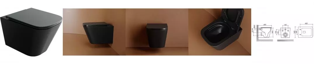 Подвесной унитаз безободковый «Ceramica Nova» Union CN4009TMB чёрный матовый с сиденьем дюропласт с микролифтом чёрное Подвесной унитаз безободковый «Ceramica Nova» Union CN4009TMB чёрный матовый с сиденьем дюропласт с микролифтом чёрное