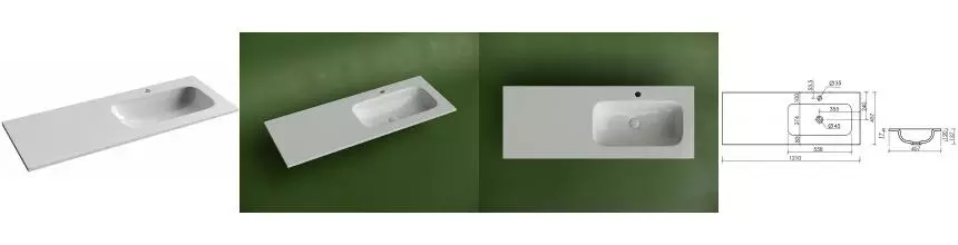 Раковина «Ceramica Nova» Grace CN7021 121/46 фарфоровая белая правая