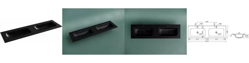 Раковина двойная «Ceramica Nova» Grace CN7023MB 161/46 фарфоровая чёрная матовая