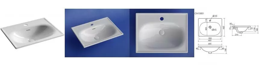 Раковина «Ceramica Nova» Sabo CN13001 60/46 фарфоровая белая