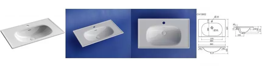 Раковина «Ceramica Nova» Sabo CN13002 80/46 фарфоровая белая Раковина «Ceramica Nova» Sabo CN13002 80/46 фарфоровая белая