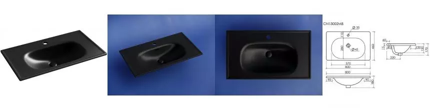 Раковина «Ceramica Nova» Sabo CN13002MB 80/46 фарфоровая чёрная матовая