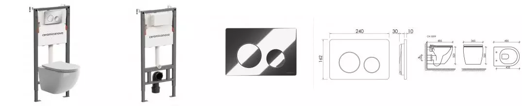 Комплект инсталляция с унитазом, крышкой и кнопкой смыва «Ceramica Nova» Forma CN3009_121001CH безободковый белый Комплект инсталляция с унитазом, крышкой и кнопкой смыва «Ceramica Nova» Forma CN3009_121001CH безободковый белый