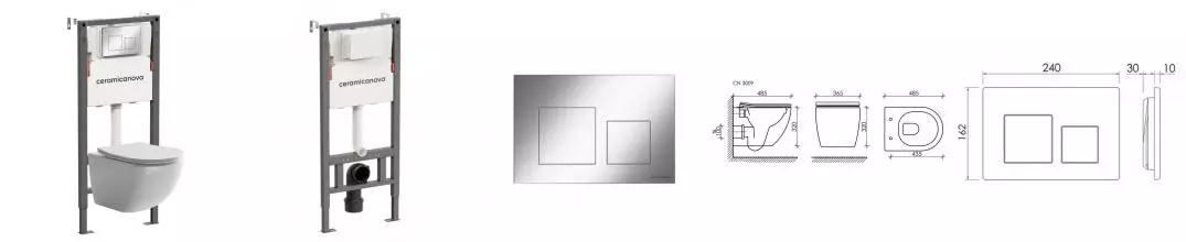 Комплект инсталляция с унитазом, крышкой и кнопкой смыва «Ceramica Nova» Forma CN3009_121002CH безободковый белый Комплект инсталляция с унитазом, крышкой и кнопкой смыва «Ceramica Nova» Forma CN3009_121002CH безободковый белый