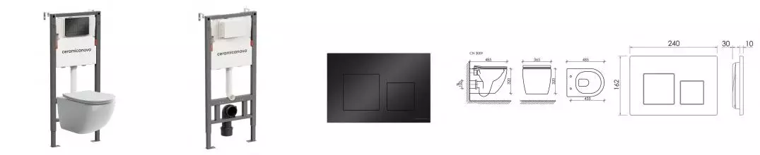 Комплект инсталляция с унитазом, крышкой и кнопкой смыва «Ceramica Nova» Forma CN3009_121002MB безободковый белый Комплект инсталляция с унитазом, крышкой и кнопкой смыва «Ceramica Nova» Forma CN3009_121002MB безободковый белый