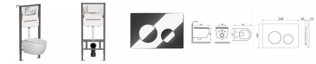 Комплект инсталляция с унитазом, крышкой и кнопкой смыва «Ceramica Nova» Play CN3001_121001CH безободковый белый