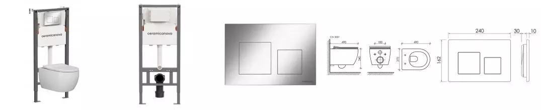 Комплект инсталляция с унитазом, крышкой и кнопкой смыва «Ceramica Nova» Play CN3001_121002CH безободковый белый