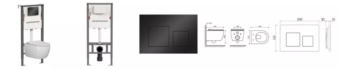 Комплект инсталляция с унитазом, крышкой и кнопкой смыва «Ceramica Nova» Play CN3001_121002MB безободковый белый