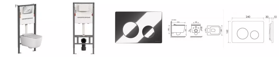 Комплект инсталляция с унитазом, крышкой и кнопкой смыва «Ceramica Nova» New Day CN3005_121001CH безободковый белый Комплект инсталляция с унитазом, крышкой и кнопкой смыва «Ceramica Nova» New Day CN3005_121001CH безободковый белый