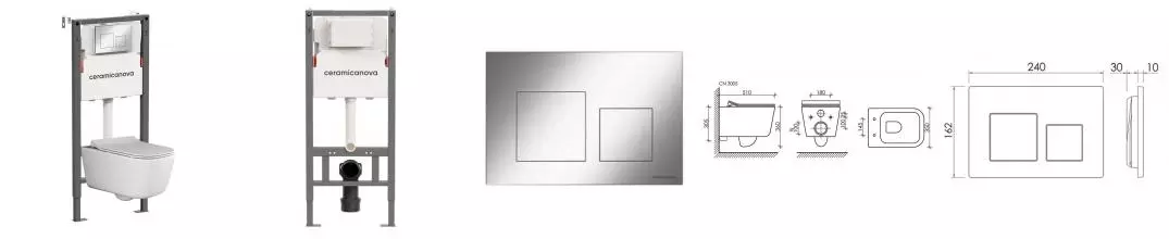 Комплект инсталляция с унитазом, крышкой и кнопкой смыва «Ceramica Nova» New Day CN3005_121002CH безободковый белый Комплект инсталляция с унитазом, крышкой и кнопкой смыва «Ceramica Nova» New Day CN3005_121002CH безободковый белый