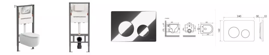 Комплект инсталляция с унитазом, крышкой и кнопкой смыва «Ceramica Nova» Ulma CN4006_121001CH безободковый белый
