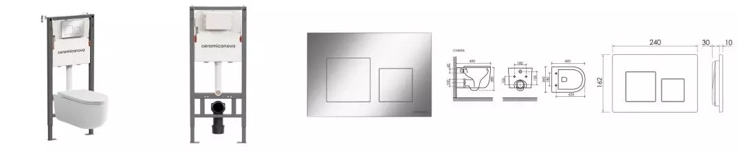 Комплект инсталляция с унитазом, крышкой и кнопкой смыва «Ceramica Nova» Ulma CN4006_121002CH безободковый белый
