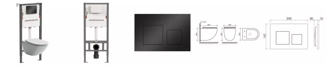 Комплект инсталляция с унитазом, крышкой и кнопкой смыва «Ceramica Nova» Mono CN1905_121002MB безободковый белый