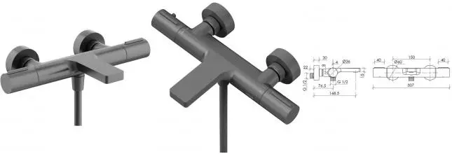 Смеситель для ванны с душем «Sancos» Etna SC9006GG с термостатом вороненая сталь