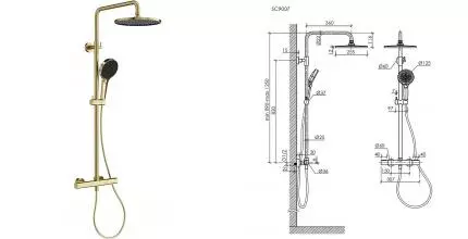 Душевая система «Sancos» Etna SC9007BG с термостатом брашированное золото Душевая система «Sancos» Etna SC9007BG с термостатом брашированное золото