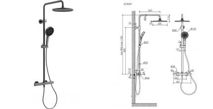 Душевая система «Sancos» Etna SC9007GG с термостатом вороненая сталь