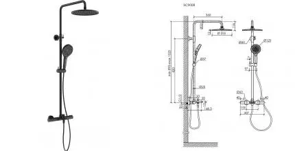 Душевая система «Sancos» Etna SC9008MB с термостатом чёрная матовая