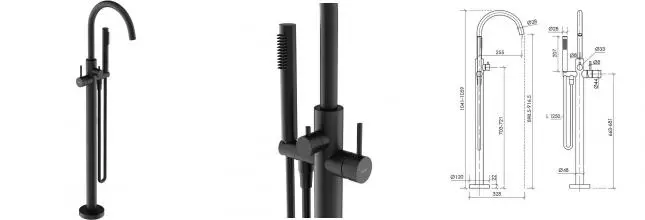 Напольный смеситель для ванны с душем «Sancos» Etna SC9009MB чёрный матовый Напольный смеситель для ванны с душем «Sancos» Etna SC9009MB чёрный матовый