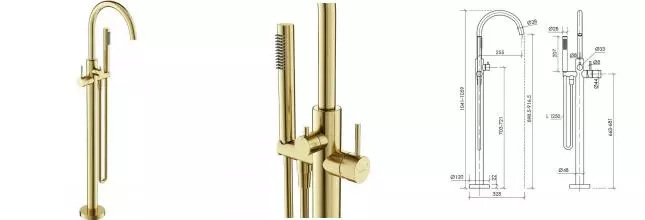 Напольный смеситель для ванны с душем «Sancos» Etna SC9009BG брашированное золото Напольный смеситель для ванны с душем «Sancos» Etna SC9009BG брашированное золото