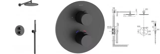 Душевая система «Sancos» Etna SC9010MB с термостатом чёрная матовая