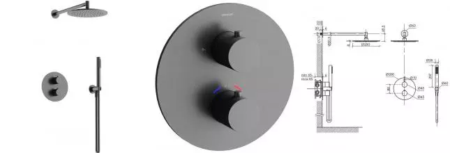 Душевая система «Sancos» Etna SC9010GG с термостатом вороненая сталь