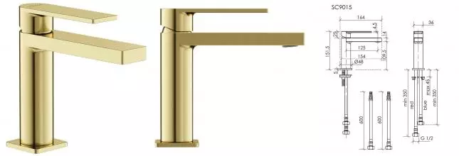 Смеситель для раковины «Sancos» Studio SC9015BG брашированное золото