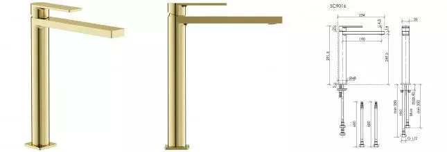 Смеситель для раковины «Sancos» Studio SC9016BG брашированное золото