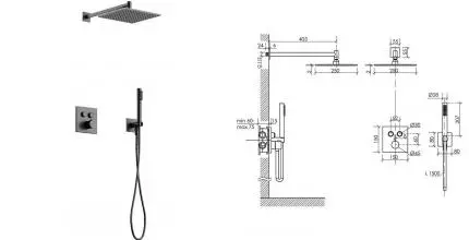 Душевая система «Sancos» Linn SC9022GG с термостатом вороненая сталь