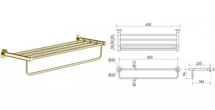 Полотенцедержатель с полкой «Sancos» Base SC9028BG на стену брашированное золото Полотенцедержатель с полкой «Sancos» Base SC9028BG на стену брашированное золото