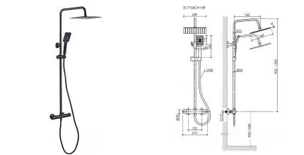 Душевая система «Sancos» Kanedo SC7100MB с термостатом чёрная матовая
