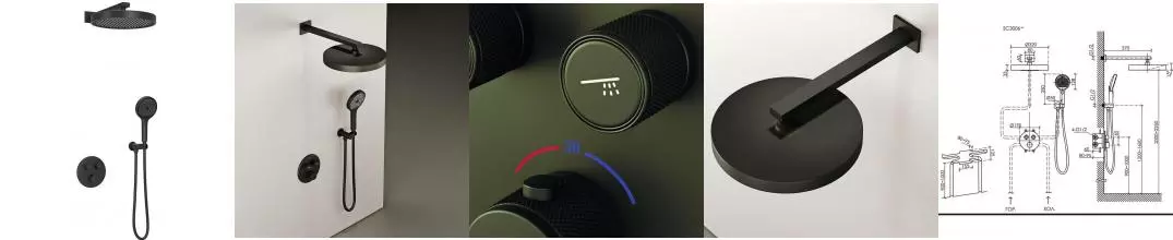 Душевая система «Sancos» Space SC3006MB с термостатом чёрная матовая