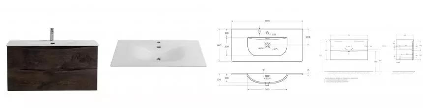 Тумба с раковиной «Belbagno» Marino-cer-n 100 с 2 ящиками (BB-8099-100 101/46) подвесная Rovere Nature Grigio