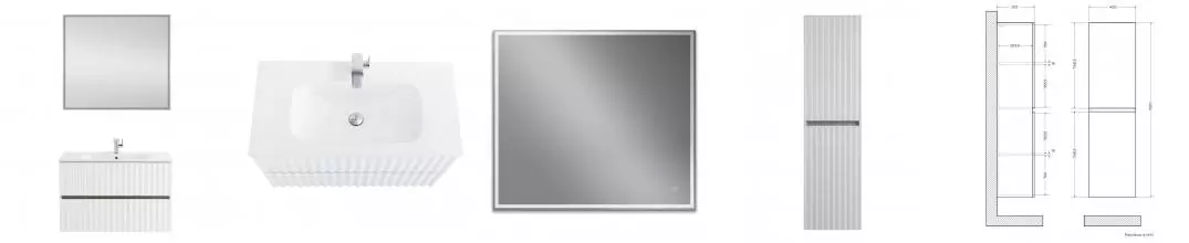 Мебель для ванной подвесная «Art&Max» Elegant 90 с LED подсветкой ручек белый матовый Мебель для ванной подвесная «Art&Max» Elegant 90 с LED подсветкой ручек белый матовый