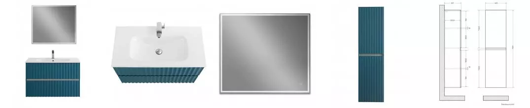 Мебель для ванной подвесная «Art&Max» Elegant 90 с LED подсветкой ручек аквамарин