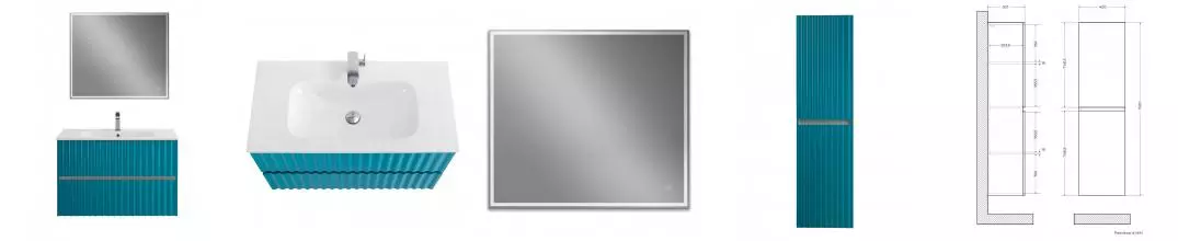 Мебель для ванной подвесная «Art&Max» Elegant 90 с LED подсветкой ручек бирюзовый матовый