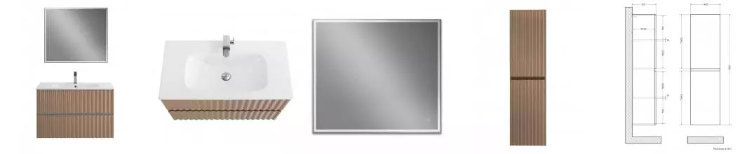 Мебель для ванной подвесная «Art&Max» Elegant 90 с LED подсветкой ручек капучино матовый