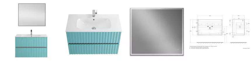 Мебель для ванной подвесная «Art&Max» Elegant 90 с LED подсветкой ручек светло-зелёный матовый Мебель для ванной подвесная «Art&Max» Elegant 90 с LED подсветкой ручек светло-зелёный матовый